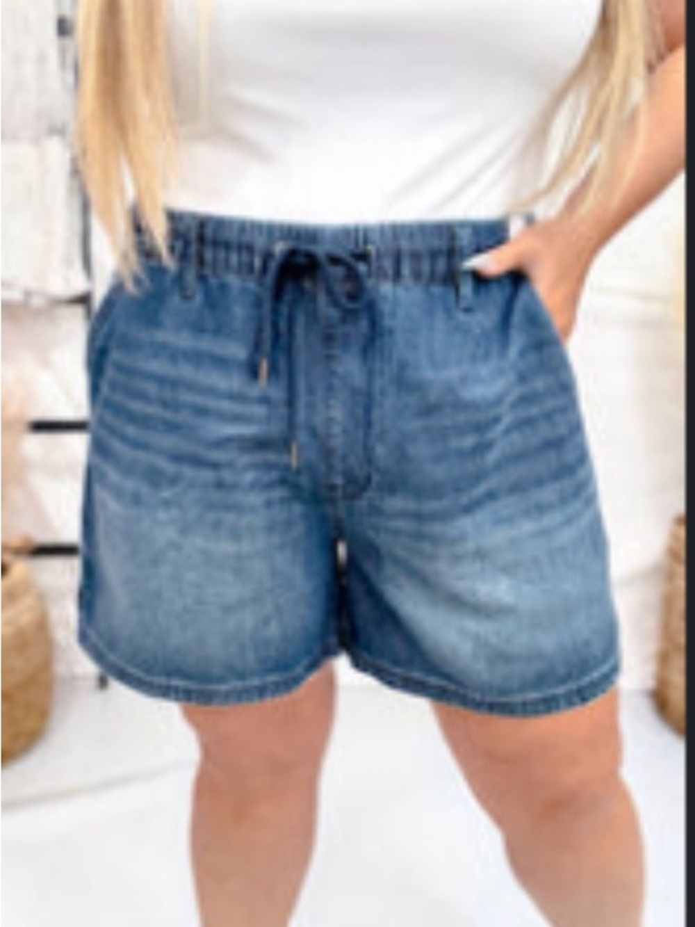 Judy Blue Midwash Drawstring Denim Shorts